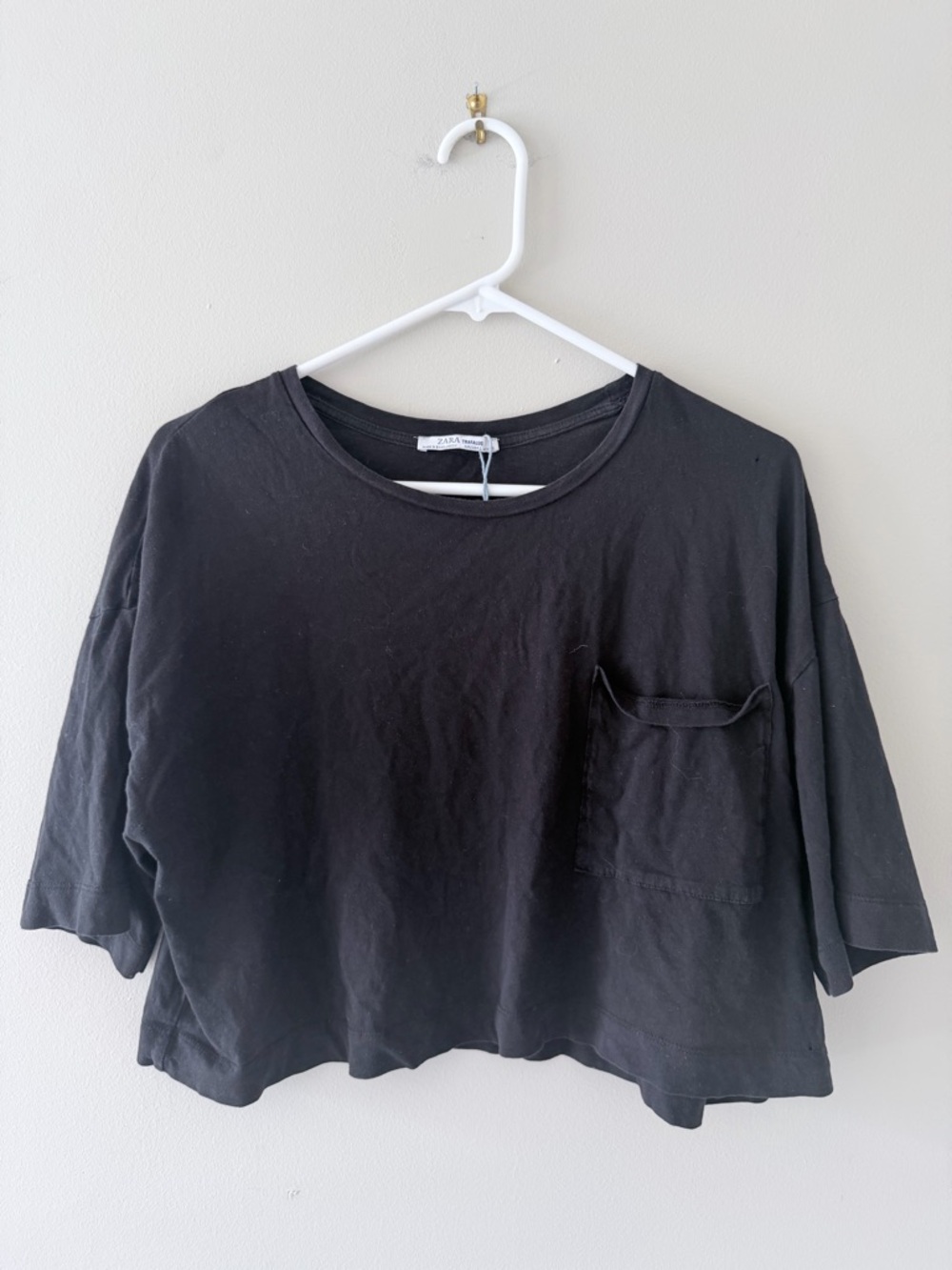 Zara Black Cropped Pocket Tee Top